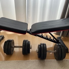 トレーニングベンチ(インクラインベンチ)　可変式ダンベル15kg×2