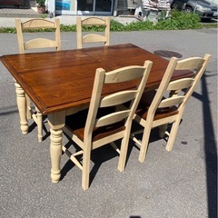 万代店 アンティーク無垢材 伸縮式ダイニングテーブルセット