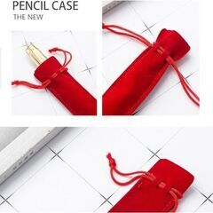 ベロア調/ペン巾着（新品）レッドの画像