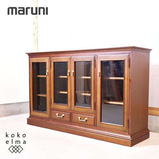 人気のmaruni(マルニ)の地中海シリーズの4面サイドボードです！！クラシックなデザインが印象的なアンティーク調のリビングボードはキッチンのカップボードなどにもおススメのキャビネットです♪
