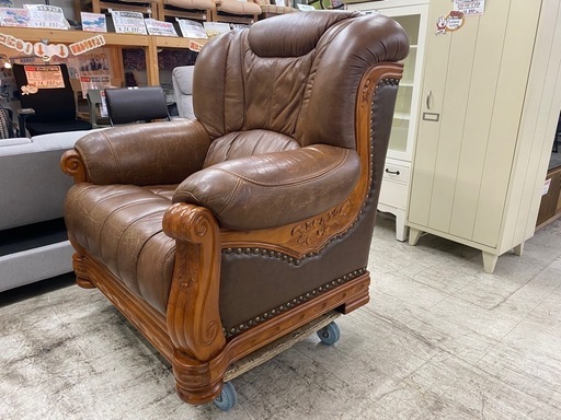 【愛品館 江戸川店 チェア】ヨーロピアンデザイン 本革1Pソファ ID：156-019849-007