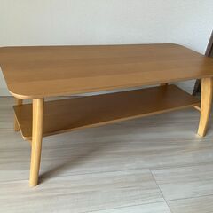 【中古】ニトリ ローテーブル 折りたためる突き板棚付きテーブル(...