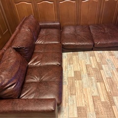 【美品】カウチソファー　ソファ　コーナー　合皮レザー