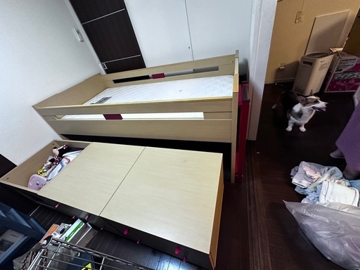 アクタス製ロフトベッド【ココナッツ繊維使用マットレス、収納チェスト2台＋投げ込み収納1台付き】