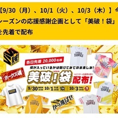 10月1日　福岡ソフトバンクホークス　対　オリックス戦　S指定席　2枚