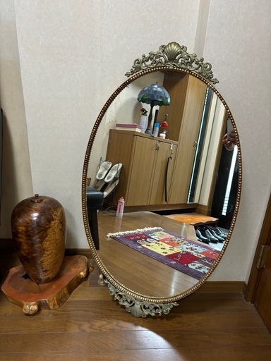 アンティーク 大きめ 鏡 楕円 ウォールミラー 金属フレーム 壁掛け レトロ