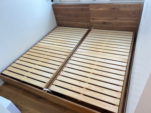 シングルサイズ無垢オークベッドフレーム2台セット（スノコタイプ）