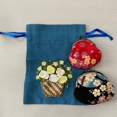 財布　小銭入れ　巾着　手作り巾着　和柄がま口財布【取引中】