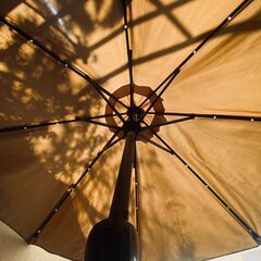 値下げしました！屋外用ｶﾞｰﾃﾞﾝﾊﾟﾗｿﾙ・土台・赤外線ﾋｰﾀｰ・折り畳み式ﾃｰﾌﾞﾙ・椅子：一式の画像