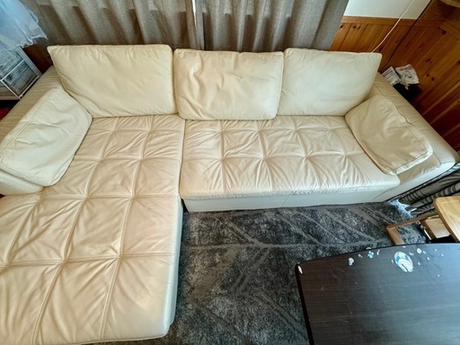 値下！【美品】大型本革カウチソファ