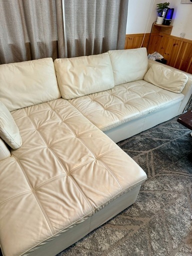 値下！【美品】大型本革カウチソファ　　