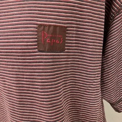 ロ2409-163 Papas マルチボーダーTシャツ レッド サイズ:M  ほつれ有りの画像