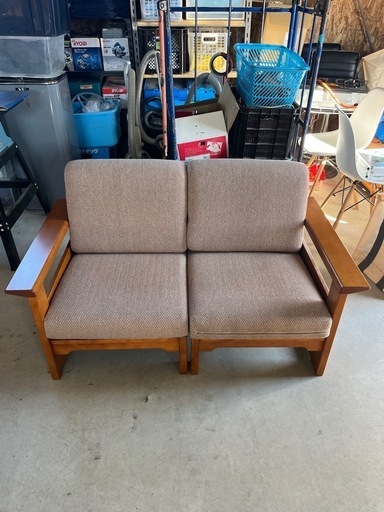 【成約済】【USED】北海道民芸家具　2掛けソファ　セパレート　ウッドフレーム　アンティーク　　幅135cm