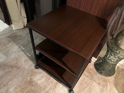 新品美品 ウォールナット 木製 ブラウン プリンター台 キャスター付き