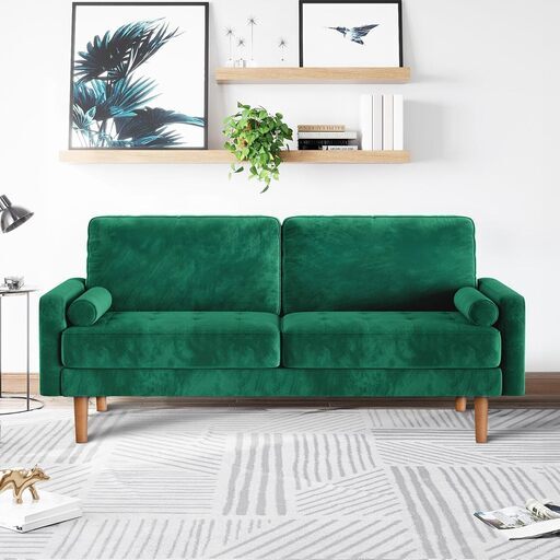 Vesgantti 3人掛けソファ ベルベット 組み立て簡単 ポケットコイル仕様 おしゃれ 三人用 肘付き ヴィンテージ トリプルソファ 英国 イギリス 北欧 高級ソファー 天然木脚 耐荷重320kg(緑）