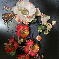 和装用髪飾りセット 赤 白 成人式 結婚式の画像