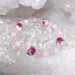 ローズクォーツ トンボ玉 フラワー 天然石ブレスレットの画像