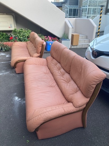 カリモク　ソファ　3人掛け　2台　本革製　karimoku