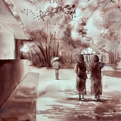 第1金曜日10:00〜12:00 毎日文化ｾﾝﾀｰ竹橋 滲みとボカシの透明水彩画、生徒さん大募集中❣️の画像