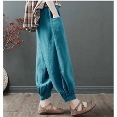 新品　リネンパンツ サルエルパンツ 着やせ 九分丈 クロップドパンツ体型カバー 綿麻の画像