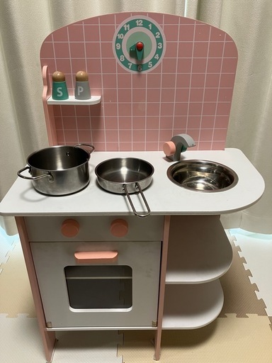 おままごと　木製キッチン　ピンク
