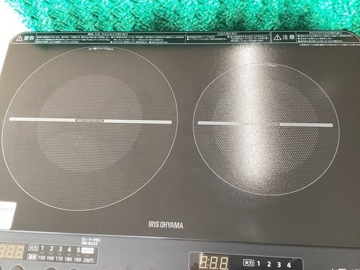 美原店　アイリスオーヤマ 2口 IHクッキングヒーター IHコンロ 工事不要 1400W 電磁調理器 100V 脚付き ブラック IH