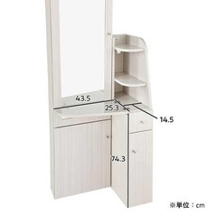 ほぼ未使用✨️ドレッサー 姿見 鏡台 化粧台 スツール付き 1口コンセント付き ハイグロス ホワイト 木目柄 収納 オシャレの画像