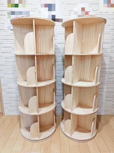 定番の中古商品 カイカワ 回転式本棚4段 2個セット (ペコ) 長久手の収納家具 本棚・本収納