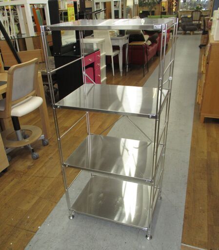 R648 MUJI  無印良品 ステンレスユニットシェルフ、4段フリーラック、幅56cm Used・キレイ