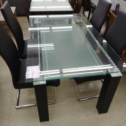引き取りのみ　黒ガラステーブルとグレー布張り椅子4脚セット ガラステーブル&椅子4脚