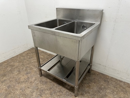 ステンレス　業務用　2層シンク流し台　厨房　飲食店　W６８０ｘD６００ｘH８００ｍｍ