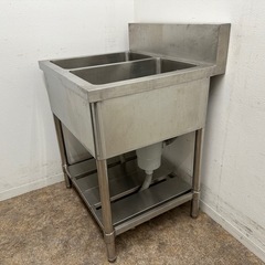 ステンレス　業務用　2層シンク流し台　厨房　飲食店　W６８０ｘD６００ｘH８００ｍｍの画像