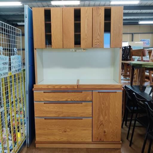 【愛品倶楽部柏店】岡家具工業 120カップボード いろどり 大川家具 スライド棚2か所