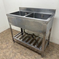 ステンレス　業務用　2層シンク流し台　厨房　飲食店　W９００ｘＤ...