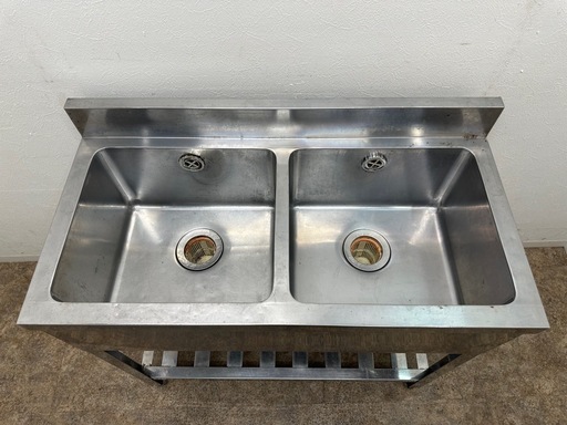 ステンレス　業務用　2層シンク流し台　厨房　飲食店　W９００ｘＤ４５０ｘＨ８００ｍｍ