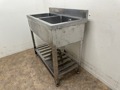 ステンレス　業務用　2層シンク流し台　厨房　飲食店　W９００ｘＤ４５０ｘＨ８００ｍｍ