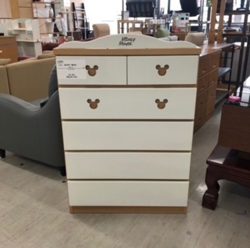 MICKEYMOUSE5段チェストナチュラル×ホワイト【トレファク堺福田店】