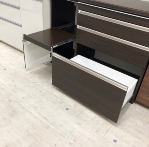 松田家具レンジボードスライド扉ダークブラウンモイス加工ソフト 