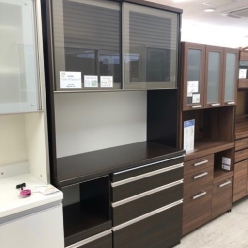 3枚扉レンジボード ブラウン×ブラック【トレファク堺福田店】 レンジボード 3枚扉 引き出し ダークブラウン【トレファク堺福田店】