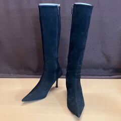 POOL SIDE ロングブーツ（スウェード調の黒）22.5cm...