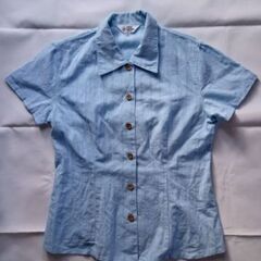 JINO HOUSE 水色ブラウス 半袖 Mサイズ