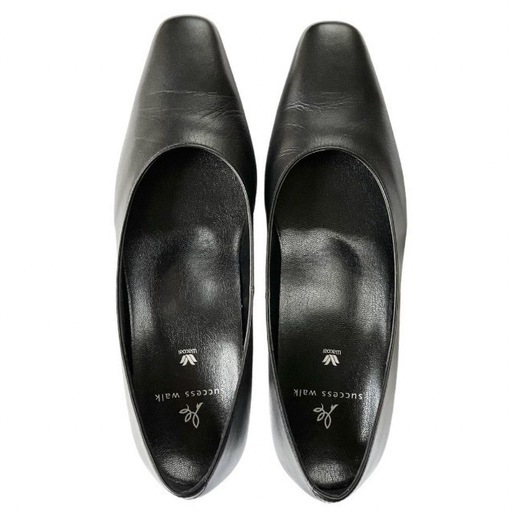 【美品】定価1万5000円程 ワコール サクセスウォーク キトゥンヒールパンプス ブラック パンプス レザー 黒 シューズ ヒール