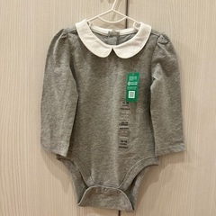 【新品未使用タグ付】くまさん 丸襟 長袖 ボディースーツ グレー...
