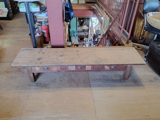 昭和レトロ 長机 ローテーブル 飾り台 ディスプレイ棚 引き出し付き 古民具 古民家　/MJ-0940 2F