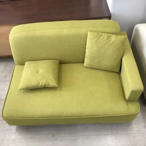 2人掛けソファー オットマン付き ファブリック 黄緑 【トレファク堺