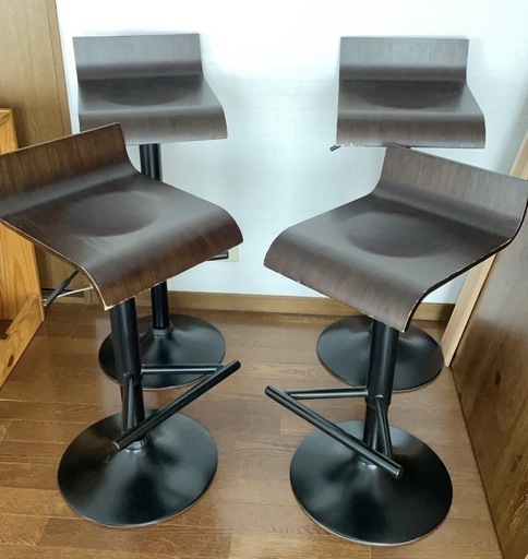 * 木製 昇降式 カウンターチェア バーチェア 4客セット