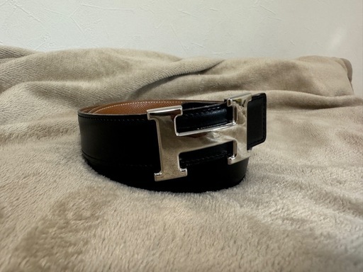 HERMES エルメスベルト　美品　Hバックル　黒　シルバー