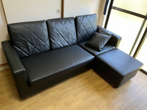 LOWYA 革製　3人掛けカウチソファ