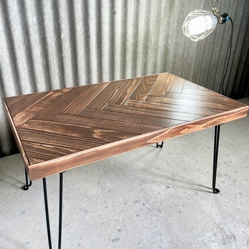 《ガタつき調整プレート付き》ヘリンボーン60cm×37cm 折りたたみテーブル