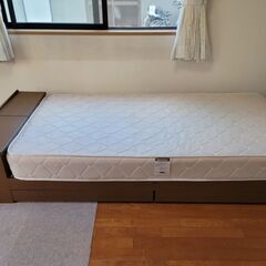 シングルベッド 山善 スプリングマットレス 引出し付きの画像